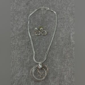 Silver and Rose Gold Tone Set, Earrings and Necklace